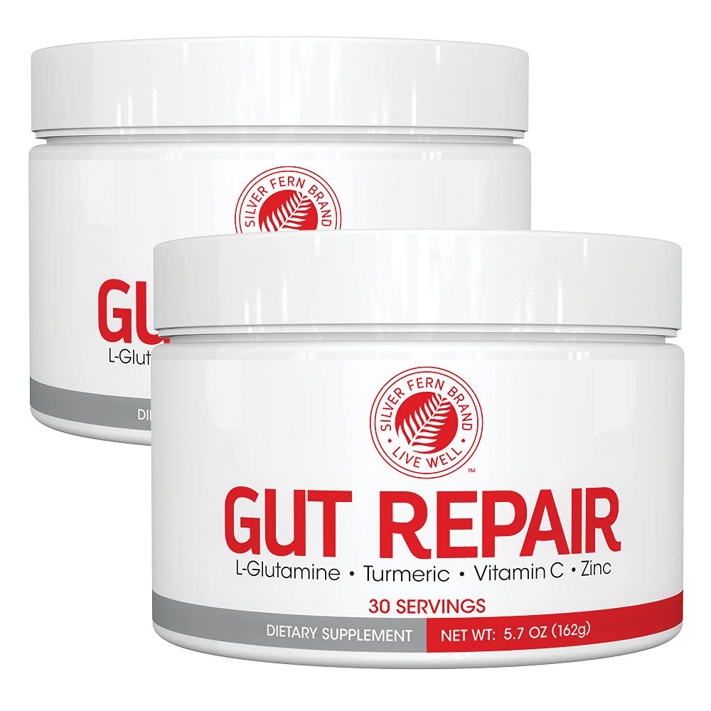 Plata Fern Gut Reparación - Suplemento de Salud Digestivo Polvo - L-Glutamina, Curcumin, Zinc &amp; Ascorbic Acid (2 Tubs - 60 Servings)