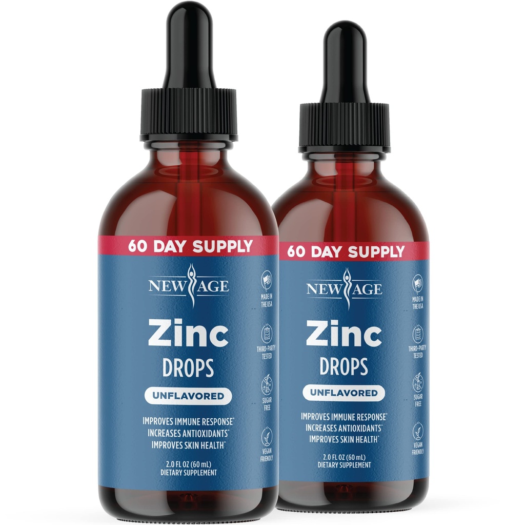 Sulfato de zinc líquido para todas las edades por NUEVO AGE - Sulfato de zinc para soporte de inmuno, Vegan, no GMO &amp; Gluten Free, 60 Day Supply, 2-Pack