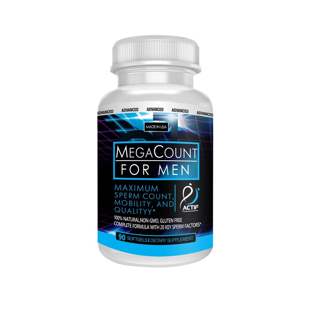 ACTIF MegaCount for Hombre - Maximum Fertility Support and Sperm Count Booster, Clínicamente Provenido para mejorar el conde de esperma y la movilidad - Non-GMO, Made in USA, 90 Conde