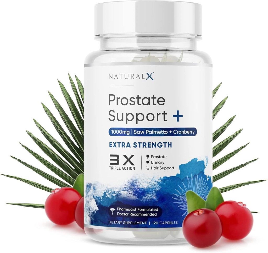 Suplemento de salud de próstata para hombres - Saw Palmetto DHT Blocker con arándano para la salud de la vejiga, soporte urinario, reducir la orina frecuente, promover la atención de próstata y el crecimiento del cabello (120 cápsulas)