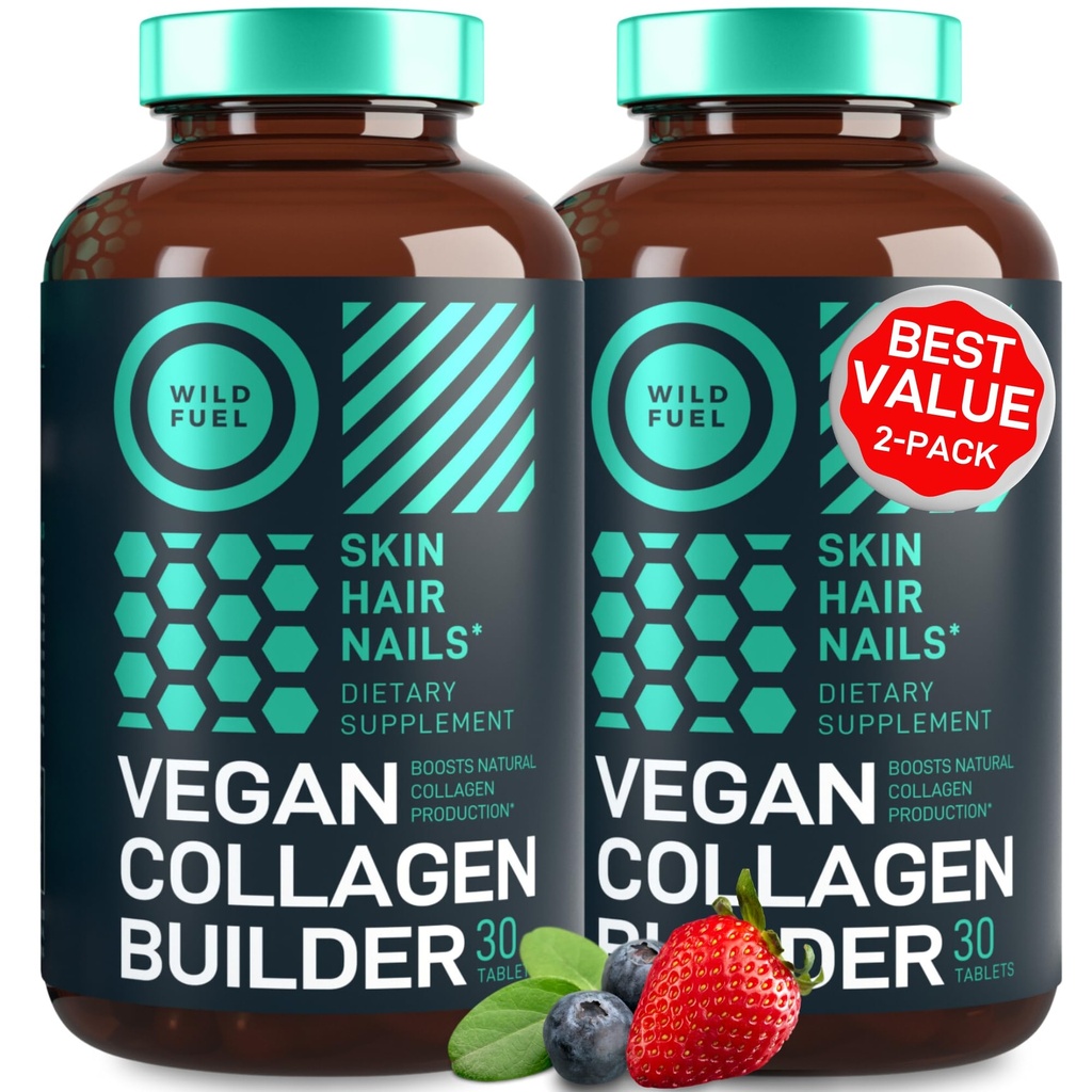 Láminas de cuello vegano - Suplementos de colágeno veganos sin crueldad - Biotina, Superalimentos orgánicos, vitaminas de colágeno vegetales para la piel, el cabello, uñas - 2-Pack, 60 Láminas de colágeno vegetal