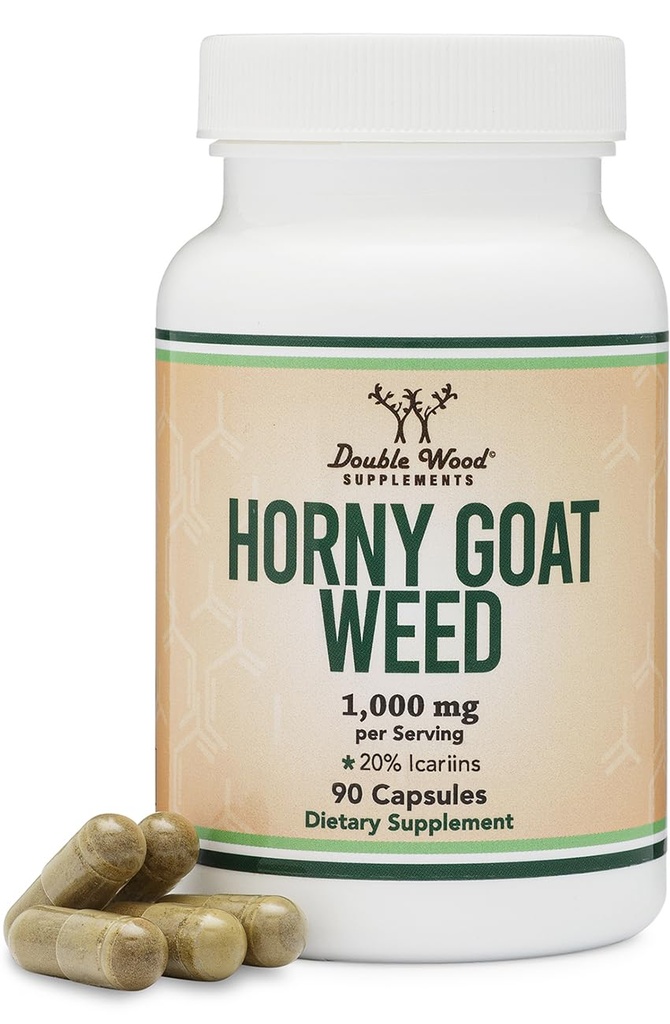 Hierva caliente para hombres y mujeres - No Fillers (Max Strength Epimedium Std. a 20% Icariins) 1.000 mg por ser, 90 cápsulas (Male Enhancing Supplement) por Madera Doble