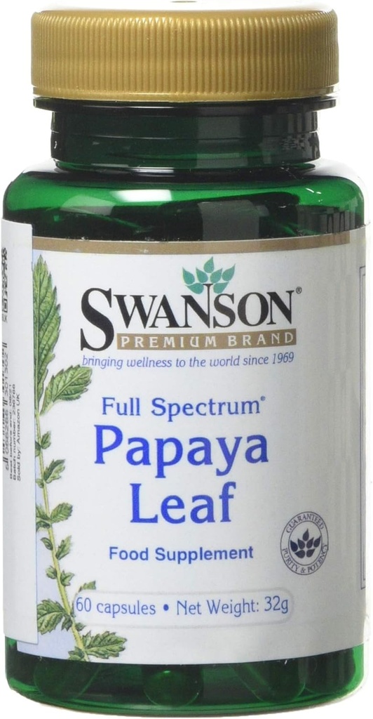 Swanson Full Spectrum Papaya Leaf - Herbal Supplement Promoting Digestive Health & GI Tract Support - Natural Formula Wellness - (60 Capsules, 400 mg cada uno)