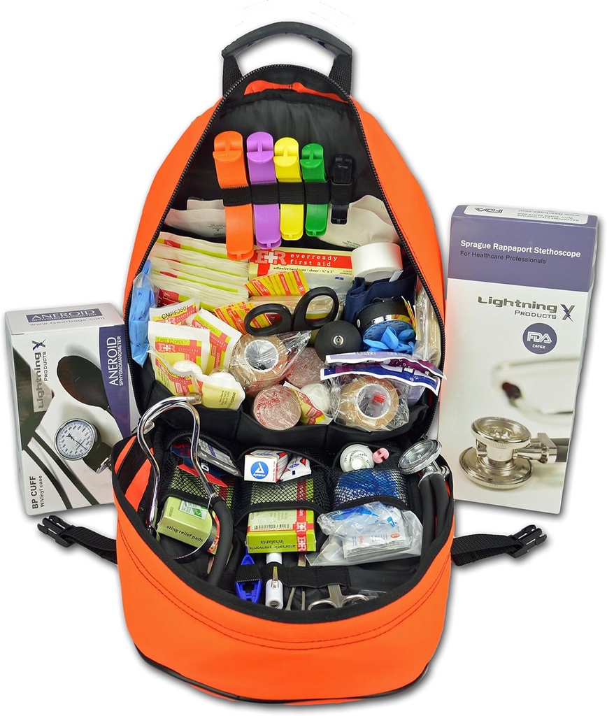 Relámpago X Primera respuesta EMT/EMS Mochila Stocked First Aid Supplies Kit B (Naranja fluorescente)