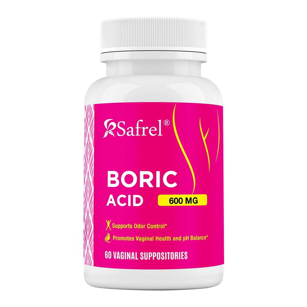 Safrel Boric Acid Vaginal Suppositories - 60 Cuenta (1-Pack) – 100% Pure USA-Made, soporta la salud íntima y vaginal, pH Balance, Odor Control - Women's Wellness Essential
