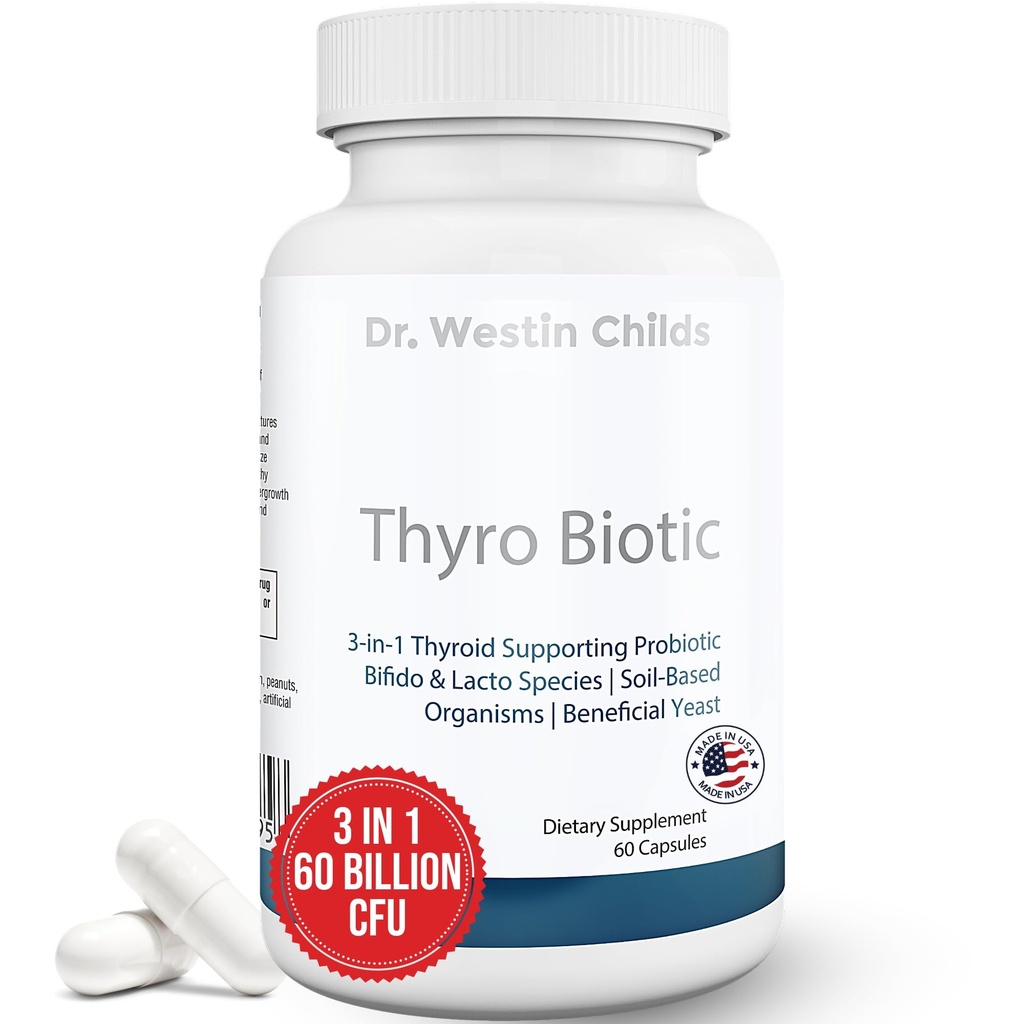 Dr. Westin Childs Thyro Biotic ← Probiotic for Women - Support Thyroid, Digestive Health & Hormones ← Saccharomyces boulardii, Bacillus coagulans, lactobacillus " bifido 60 Billion CFU ← 30 Servings