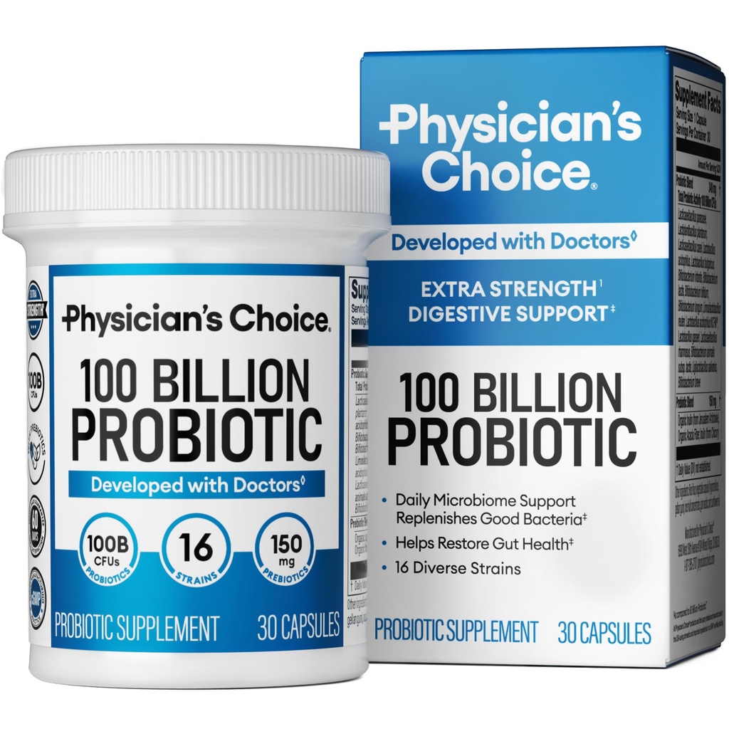 CHOICE 100 billón de doctorado Probiótico Avanzado - 16 Strains + Prebióticos Orgánicos - Salud Digestiva " Gut - Apoyo al estreñimiento ocasional, diarrea, gas " Bloating - Probióticos para hombres y mujeres