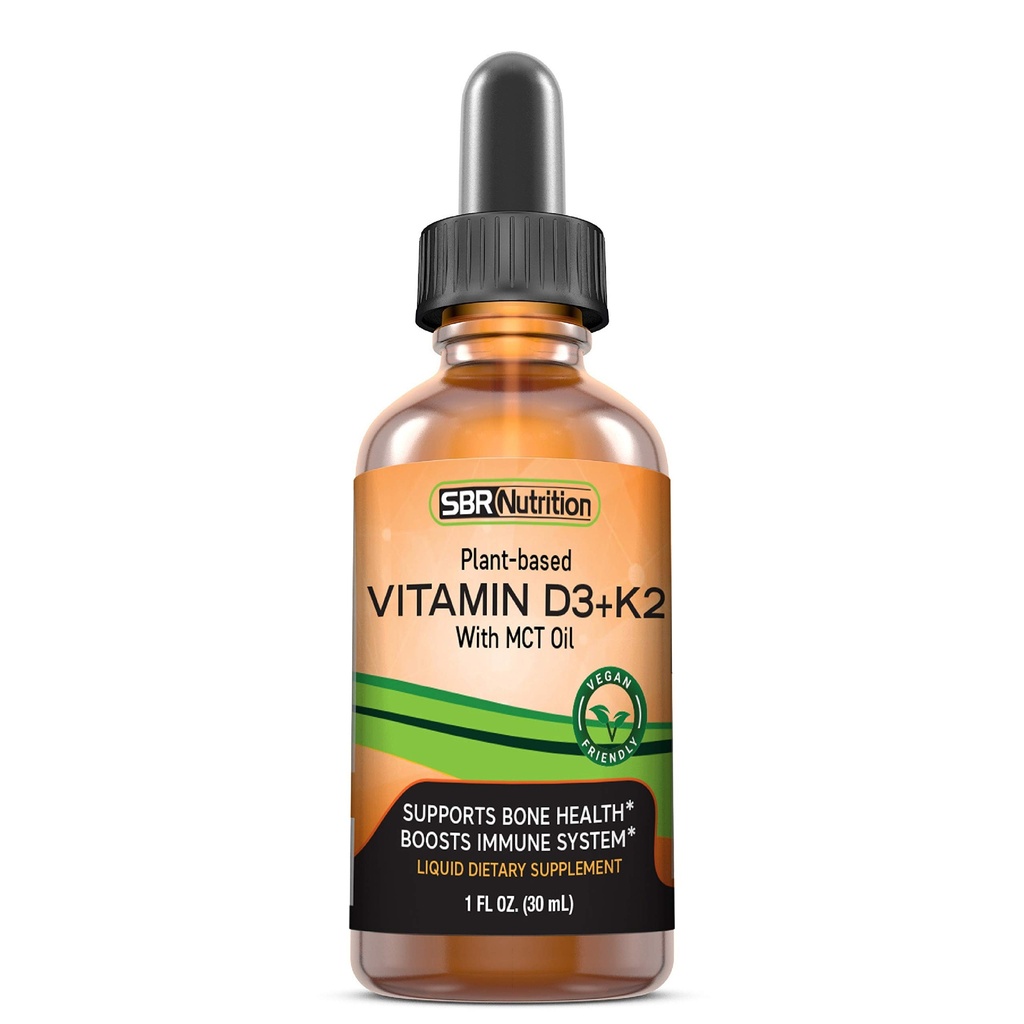 Vitamina Vegana D3 + K2 (MK-7) gotas líquidas con aceite MCT, sabor de menta, ayuda a soportar huesos fuertes y corazón saludable