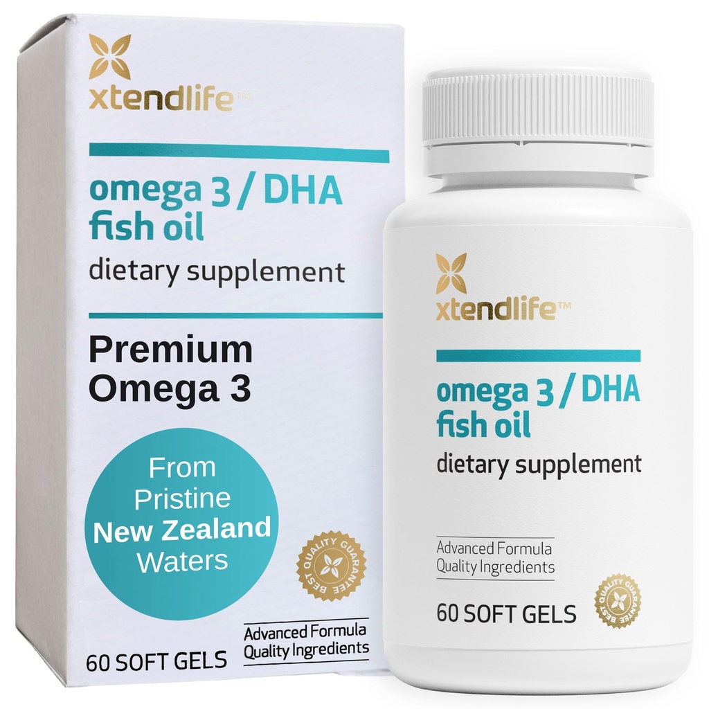 Xtendlife Omega 3 DHA Fish Oil - 1100mg con 700mg DHA y 300mg EPA - Omega 3 6 9 Suplemento para el corazón y el cerebro - 1 mes de suministro (60 cuenta)