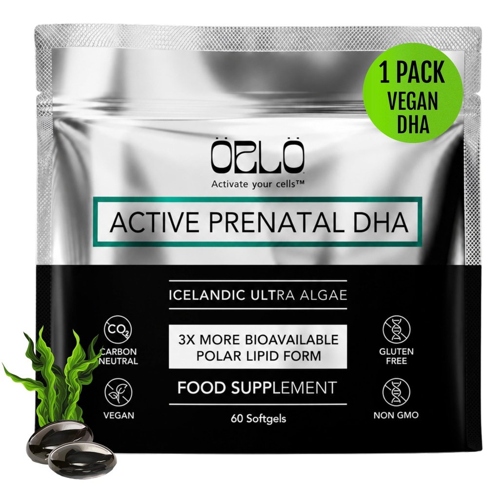 Orlo PRENATAL DHA - Prenatal DHA Omega 3 Suplemento - Triple Strength Omega3s - Vegan DHA &amp; EPA - Algae Omega-3 Oil - Apoya el desarrollo del cerebro durante el embarazo y la lactancia (60 Mini Softgels)