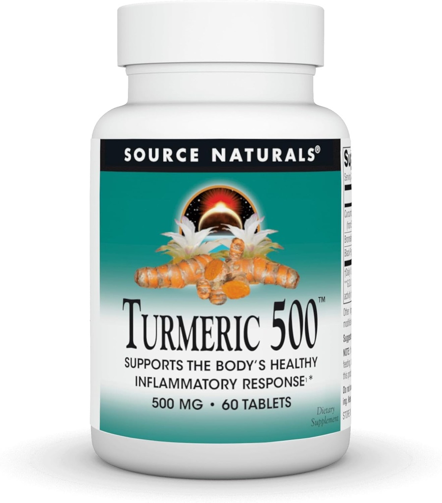 Fuente Naturals Turmérica, apoya la respuesta inflamatoria saludable del cuerpo*, 500 mg - 60 Tabletas