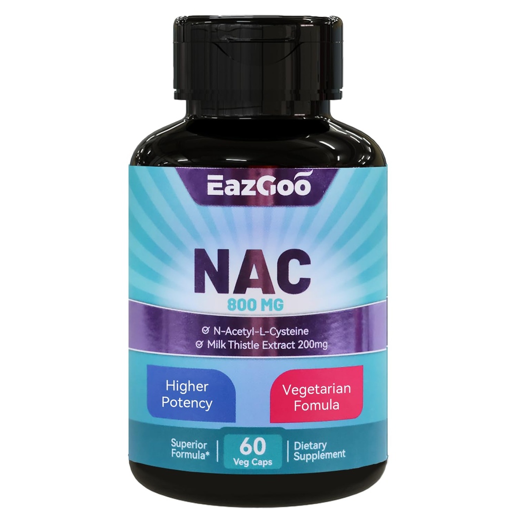 NAC Suplemento N-Acetyl Cysteine 800mg, con Milk Thistle 200mg, Non-GMO, Gluten Free - 60 cápsulas