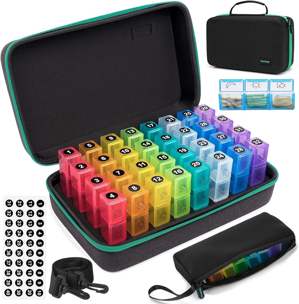 Organizador de píldoras mensuales 3 veces al día, 31 días Organizador de píldoras 3 veces al día, Caja de Organizador de Medicina del Mes, Cajas de Píldora de Medicina con 32 Compartimientos diarios &amp; Portable 7 días Medicina de viaje