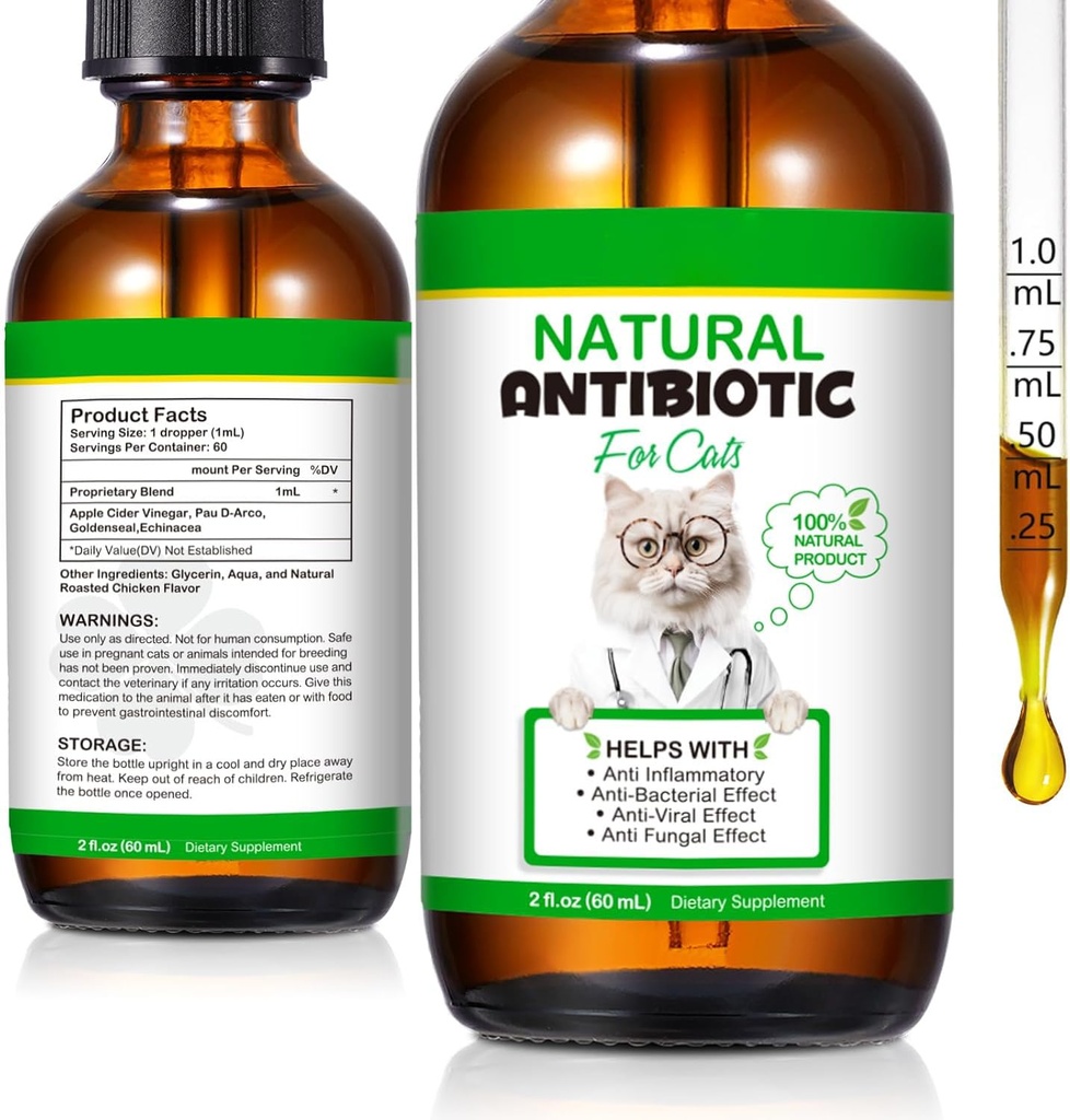 Antibióticos de 60ML para gatos, suplemento de antibióticos de gatos, gatos multivitamina, antibiótico natural para gatos, antibióticos de gato, antibióticos de gatos Immune &amp; gatos Alivio de alergia-2 Fl Oz
