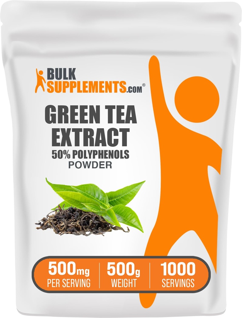 BulkSupplements.comgreen Tea Extract Powder - 50% Polyphenols Suplemento, EGCG Suplementos - Gluten Free, 500mg por Serving, 500g (1.1 lbs) (Pack of 1)