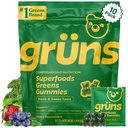 Gruns Adult Super Greens Gummies - Superfood Gummy Bears with Spirulina, Clorella " Prebiotics for Digestive Health - Adaptogens Supplement with 20 Vitamins " Minerals, Low Sugar- 2-Week Supply