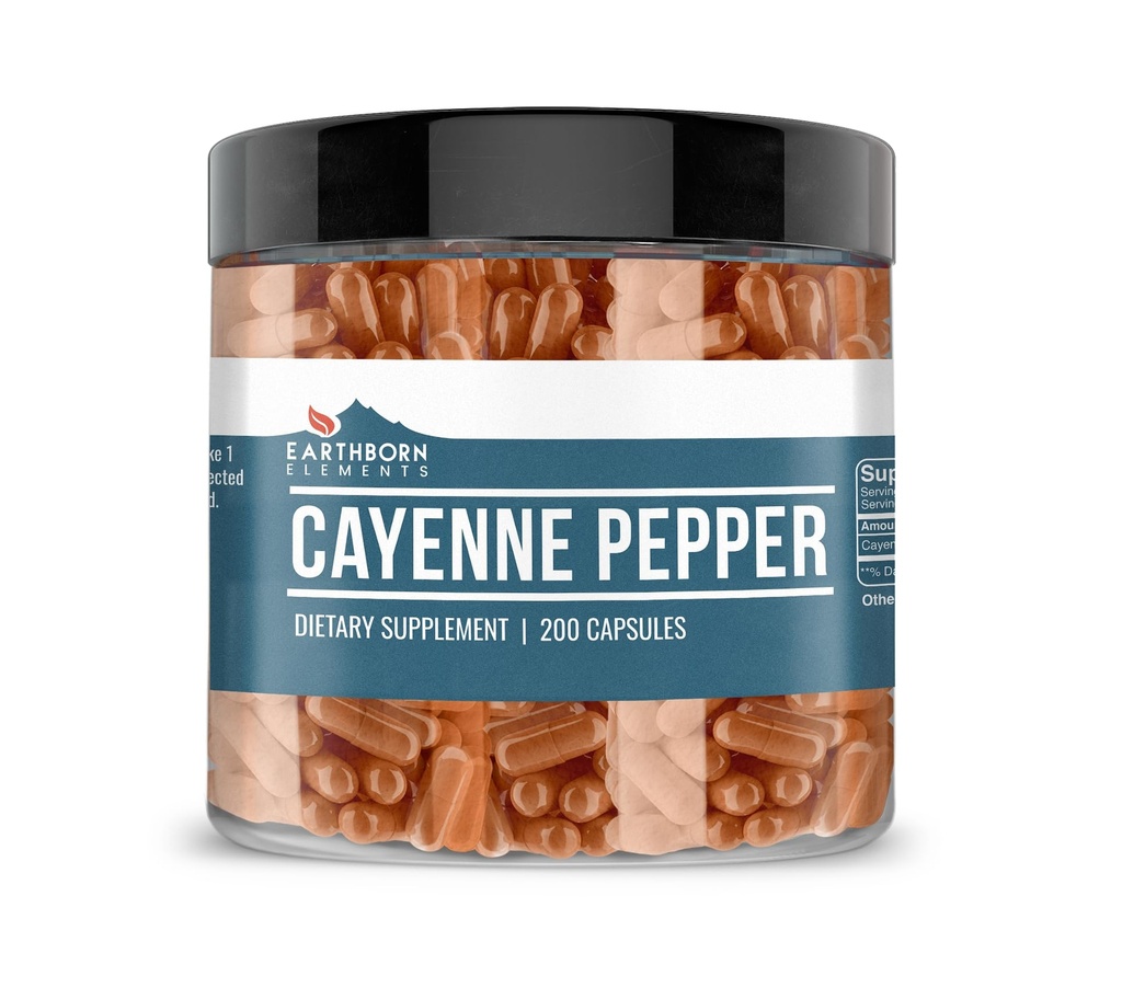 Elementos terrestres Cayenne Pepper 200 Capsules, Puro ' Undiluted, No Additives