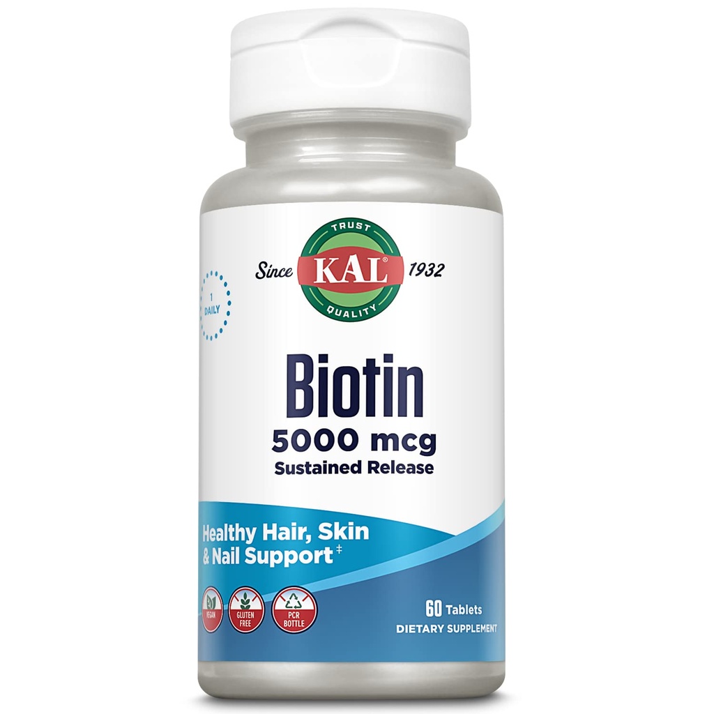 KAL Biotin 5000 TR Tablets, 5000 mcg, 60 Cuenta