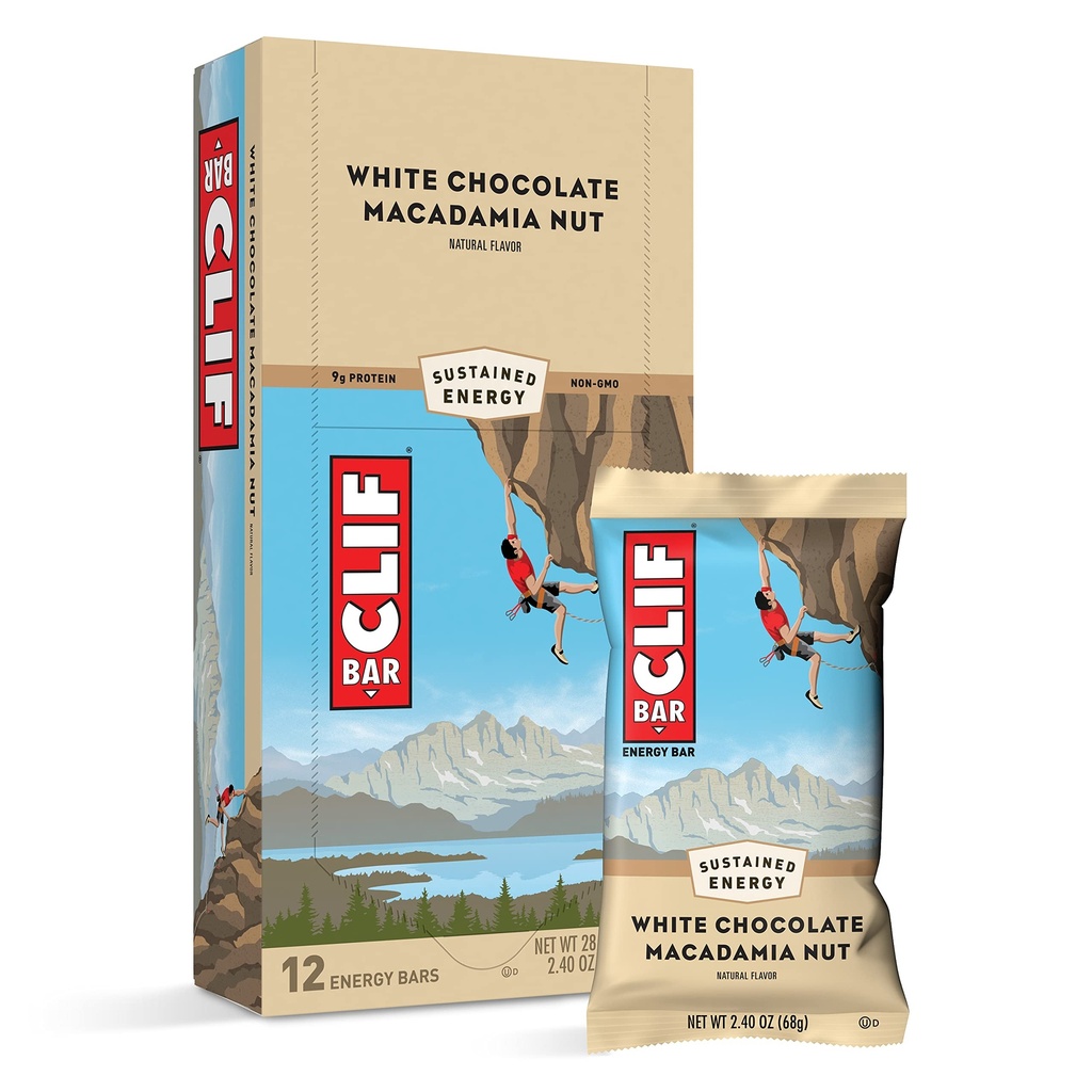 Bares Clif - Bares de energía - Chocolate blanco Macadamia Nut Flavor - Hecho con avenas orgánicas - Alimentación basada en plantas - Vegetariano - Kosher (2.4 Ounce Protein Bares, 12 Cuenta) Embalaje mayo Vary