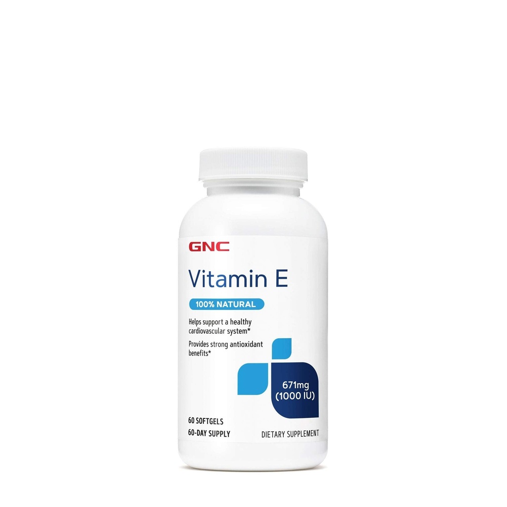 GNC Vitamina E 100% Natural 1000IU - 60 Softgels, 60 Servimientos
