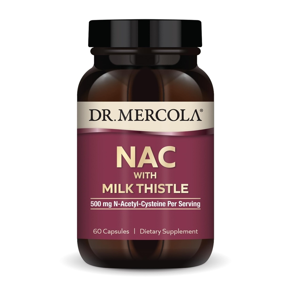 Dr. Mercola NAC con Leche Esteto - con Antioxidantes - Apoyos Procesos de Detoxificación Normal - 500 mg N-Acetil-Cysteine por Serving - No GMO, libre de gluten &amp; Soy Gratis - 60 cápsulas (30 servidos)
