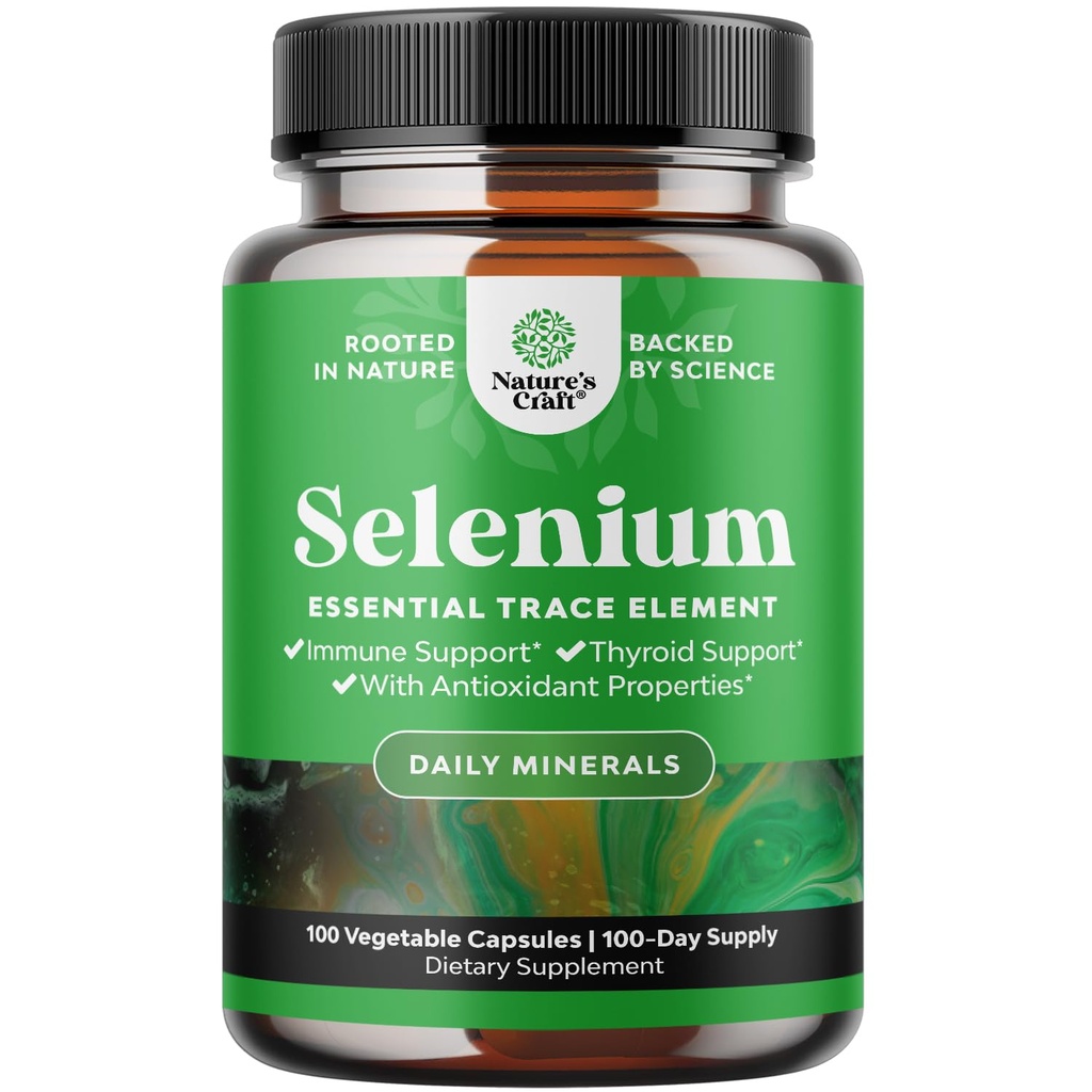 Yeast Free Selenium 200mcg Capsules - High Potency Selenium Supplement for Immunity Antioxidant and Thyroid Support Essential Trace Mineral - Vegan Non-GMO Gluten Free &amp; Made in The US - 100 Count