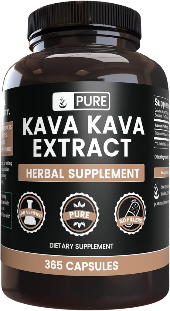 PURE ORIGINAL INGREDIENTES Kava Kava (365 cápsulas) No hay magnesio o rifles de arroz, siempre puro, lab Verified