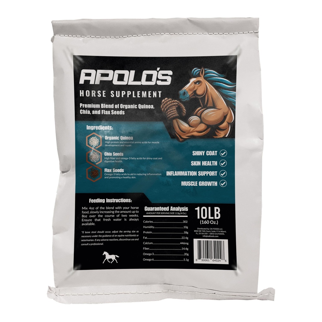 Greenfit APOLO'S 100% Natural Horse Supplement for Daily Feeding – Joint Support, Coat Shine & Strength ← Flaxseed, Quinoa, Chia ← 10 LB Bag