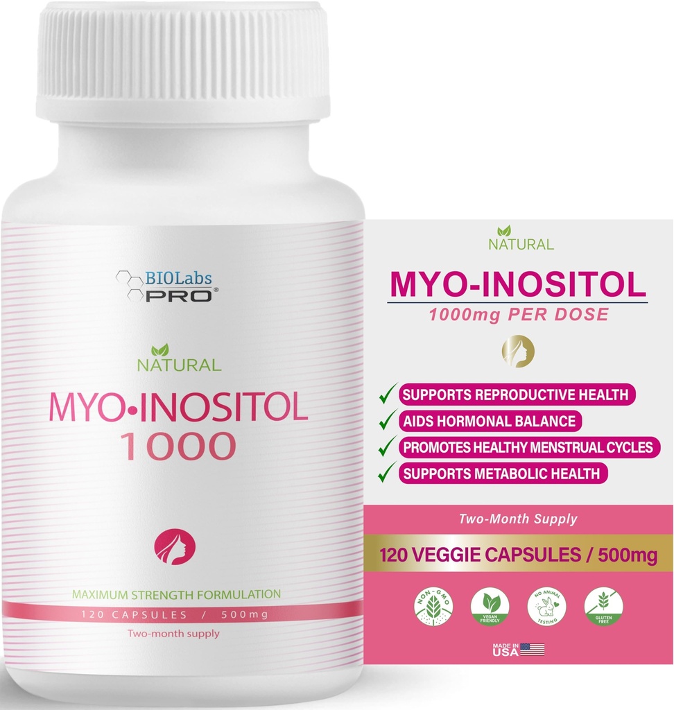 BIOLABS PRO Myo-Inositol Suplemento 1000mg – Apoyo dietético natural para la salud celular " Wellness, Premium Non-GMO, Gluten-Free, Kosher Certified, Paraben-Free - (120 Caps - 2-Month Supply)