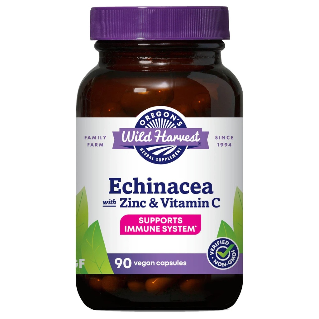 Echinacea de cosecha silvestre de Oregon con capsulas de zinc y vitamina C, 90 conde