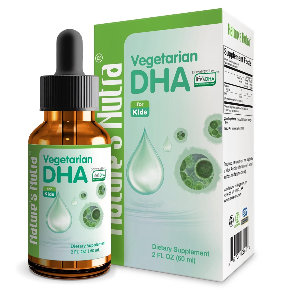 Nutra Vegetarian DHA, Premium Liquid DHA for Baby, Infant, Kids and Children, Non-GMO, DHA 100 mg, Pure Plant Source, 2 Fl Oz (60ml)