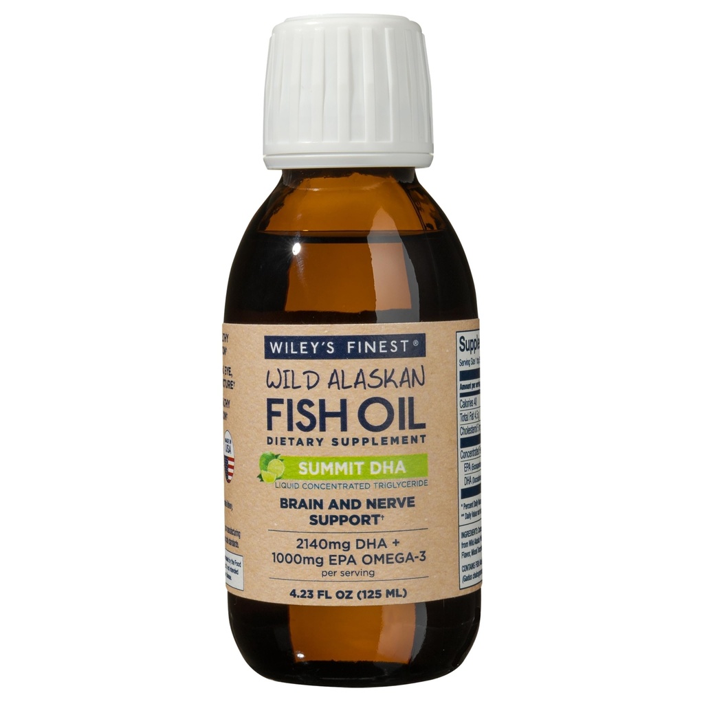 Wiley's Finest Wild Alaskan Fish Oil Summit DHA Liquid - 2140mg de DHA y 460mg de EPA Omega-3s - Citrus Flavored Liquid Supplement - 4.23 Oz (25 Servimientos)