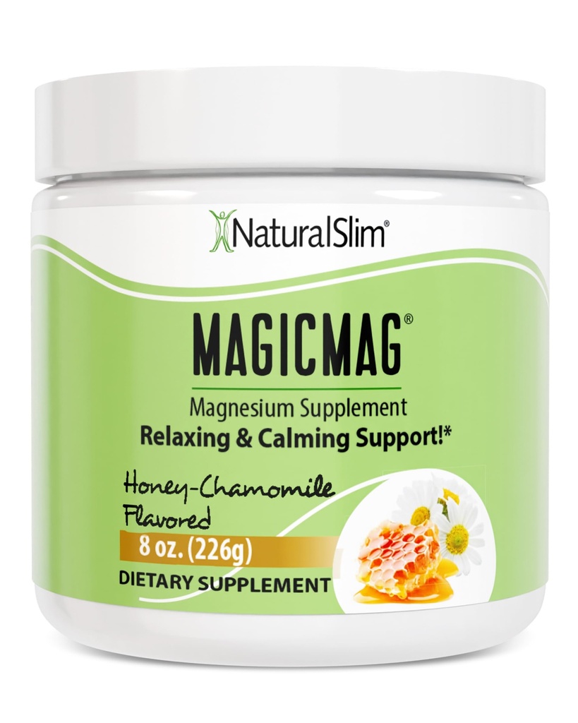 NaturalSlim Magicmag Puro Magnesio Citrate Estrés de Polvo, Estreñimiento, Muscle, Heart Health, y Sleep Support ← Honey Chamomile Magnesium Suplemento - 8oz Bebida Mix (Solo)