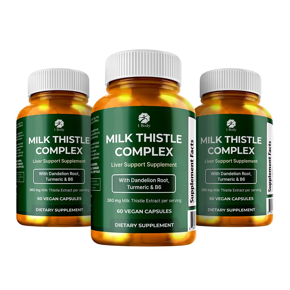 1 Body Liver Support Triple Pack - 180 Capsules - Milk Thistle y Dandelion Root