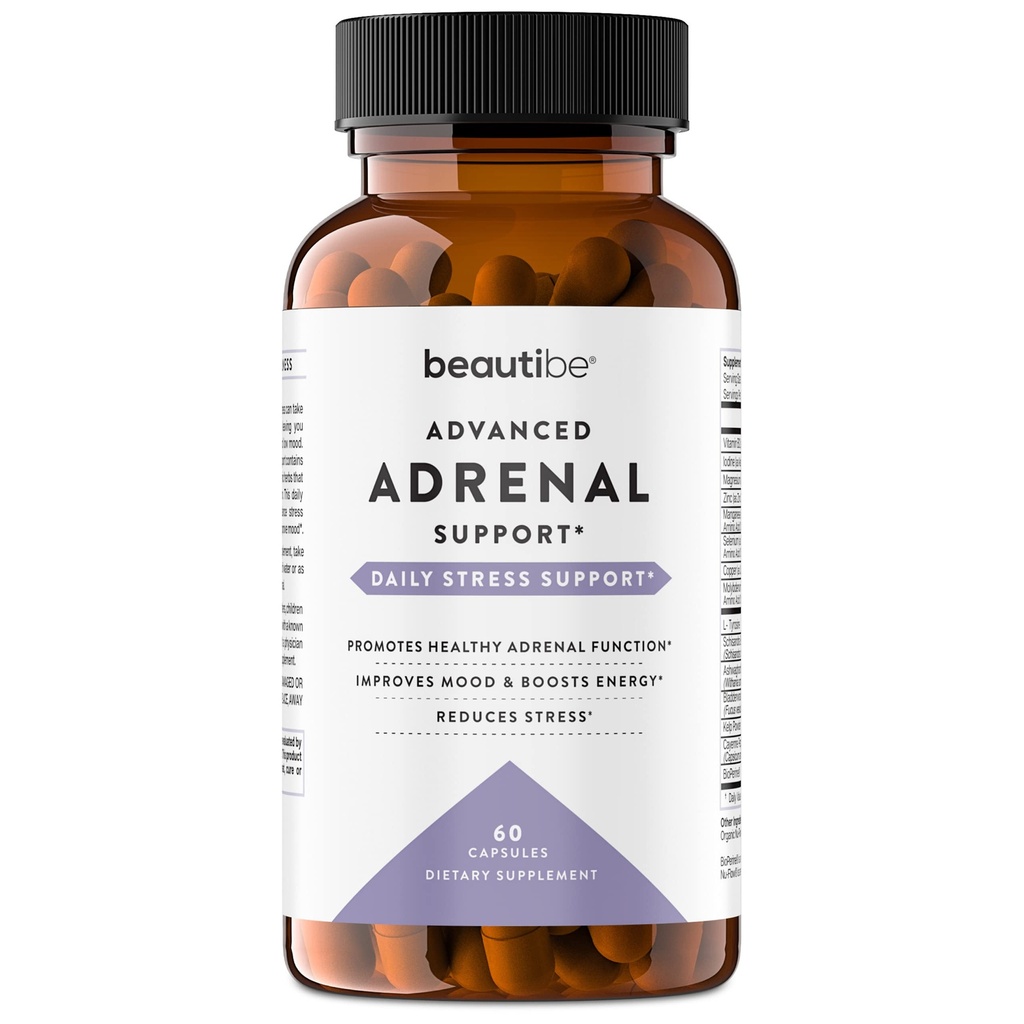 Apoyo Adrenal para Mujeres y Hombres – Gerente de Cortisol – Suplemento Alivio de Estrés Natural - Fatiga Adrenal, Salud Mood y Suplementos de Energía con Ashwagandha & L-Tyrosine – 60 cápsulas Veggie No GMO