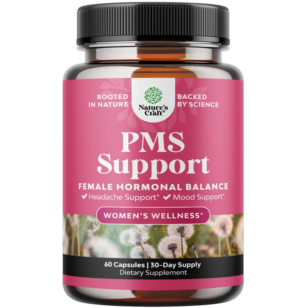 PMS Apoyo Suplemento para Mujeres – Equilibrio hormonal para el malestar menstrual femenino con DIM, Chasteberry, Black Cohosh " Ashwagandha - para los calambres del período Ease, Bloating de menopausia, Mood Swing – 60 Ct