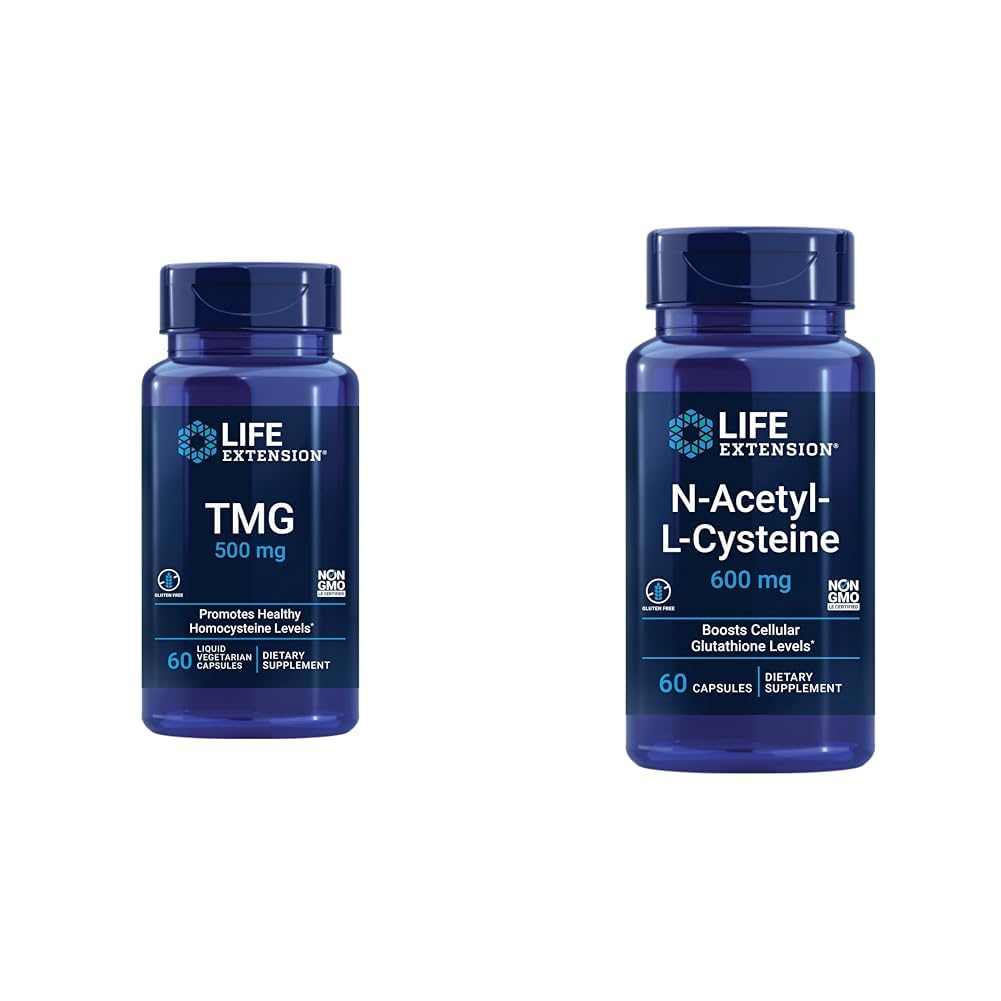 Extensión de vida TMG 500 mg – Suplemento Trimetilglycine – Alienta los niveles saludables de Homocysteine " N-Acetyl-L-Cysteine (NAC), Immune, Respiratory, Liver Health, NAC 600 mg