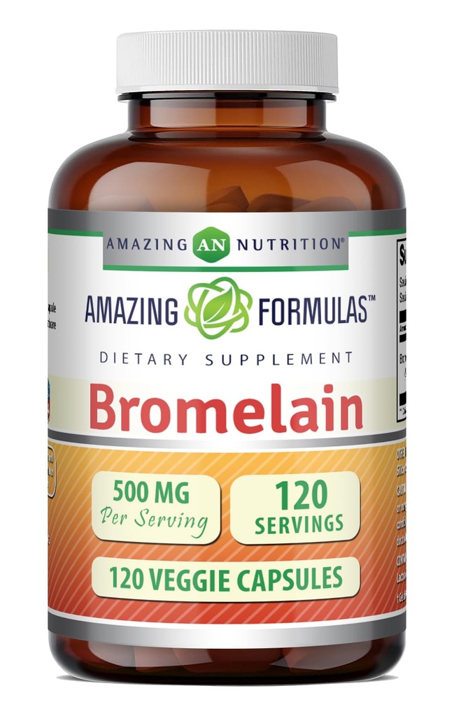 Amazing Formulas Bromelain Suplemento  500 Mg Por Serving ← Veggie Capsules ← No-GMO Silencio Gluten Free Silencio Hecho en EE.UU.