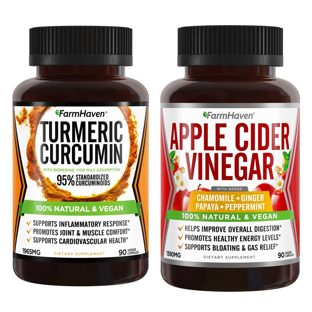 FarmHaven Curcumin Turmeric con BioPerine y vinagre de manzana con jengibre