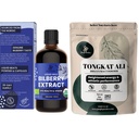 Polvos de selva Tongkat Ali para Hombre Polvos 200:1 Extracto 5 Bolsa de onda, Extracto de mora silvestre para ojos orgánicos 3.4oz Botella Bilberry Suplemento para Ojos