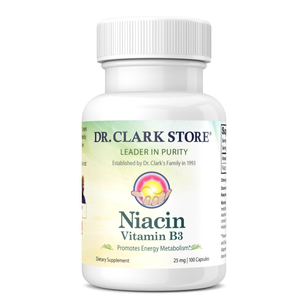 Dr. Clark Niacin (Vitamin B3) Suplemento – 25 mg, 100 cápsulas de gelatina, apoya la circulación " niveles de colesterol saludables