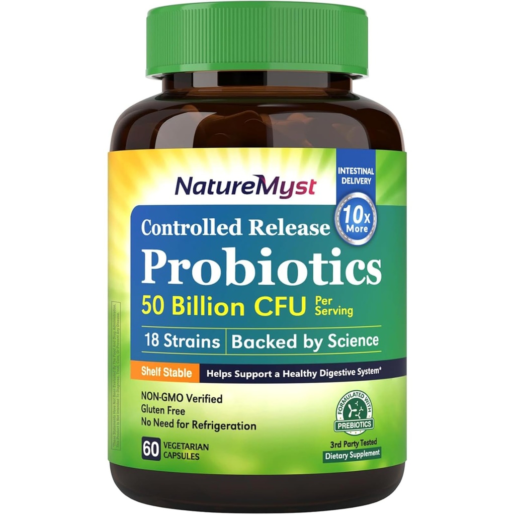 Probióticos 50 billón por servidumbre, 18 Strains Probióticos, 60 cápsulas vegetarianas - No GMO, Gluten Gratis