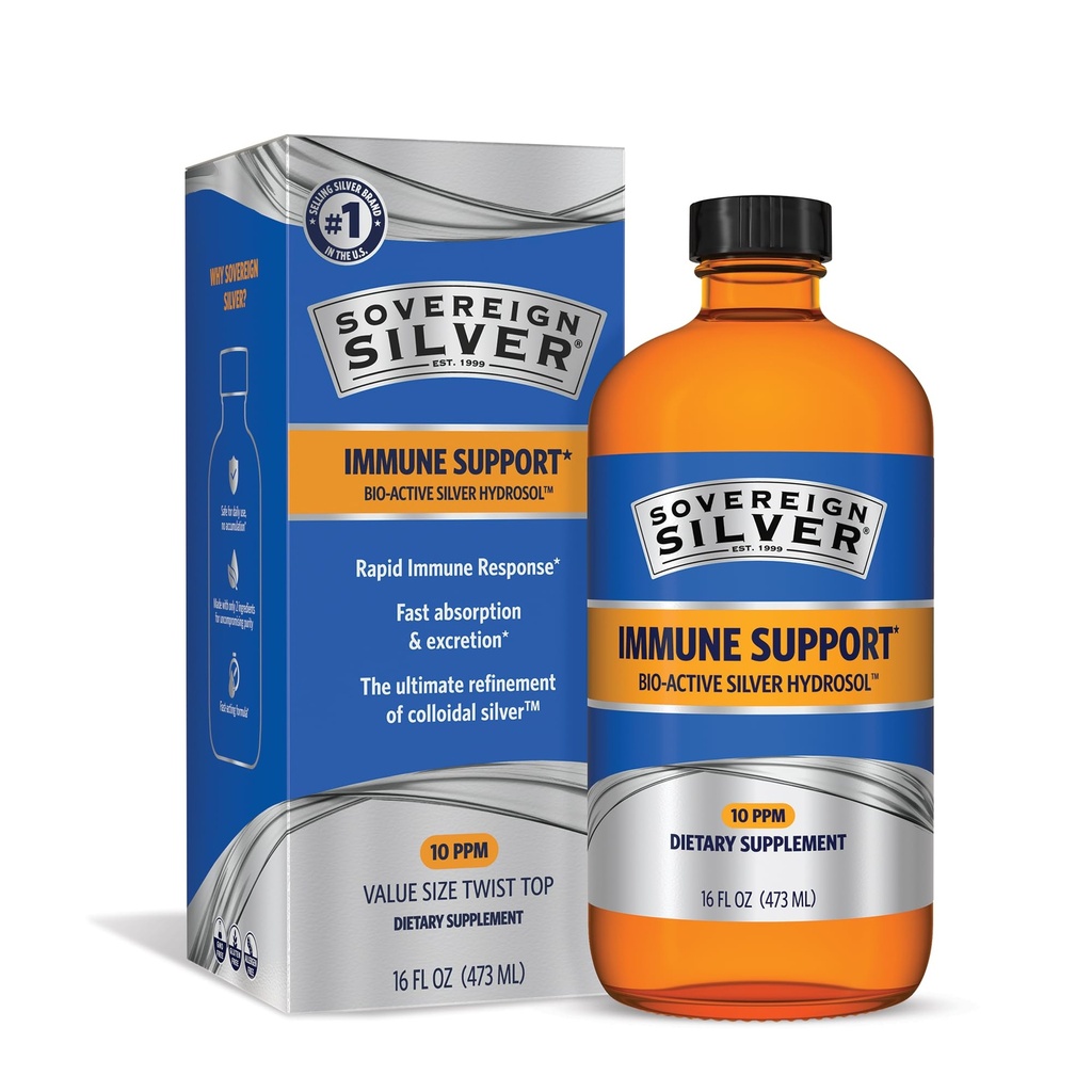 Soberana Silver Immune Support - Colloidal Silver, Bio-Active Silver Hydrosol, 10 ppm, Liquid Twist Top, 16 Fl Oz, (473 mL)