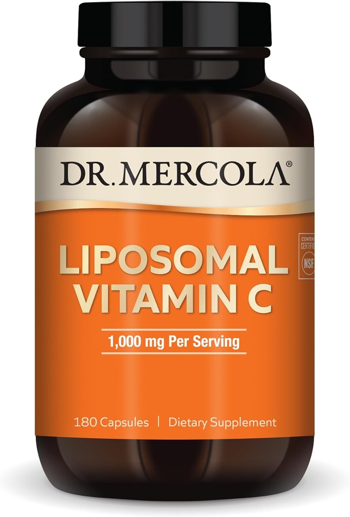 Dr. Mercola Liposomal Vitamina C, 1.000 mg por Serving, 90 Serviciones (180 cápsulas), Suplemento dietético, Apoyo Salud Inmune, No GMO, NSF certificado