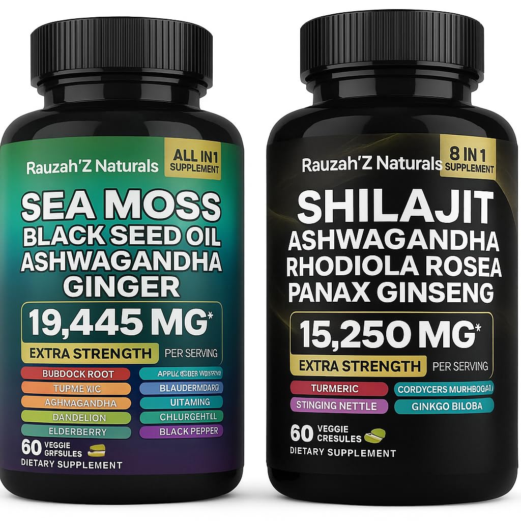 Sea Moss y Shilajit Bundle - Sea Moss,Black Seed Oil, Ashwagandha,Ginger & Shilajit,Rhodiola Rosea, Panax Ginseng
