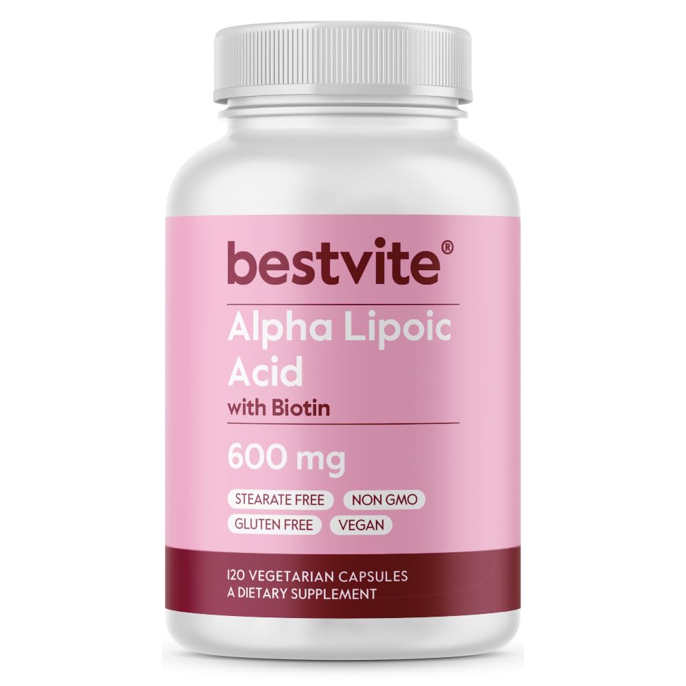 Ácido Lipoico alfa 600mg (por cápsula) con Biotina para mejorar la absorción (120 cápsulas vegetarianas) No Fillers - No Stearates - No agentes de flujo