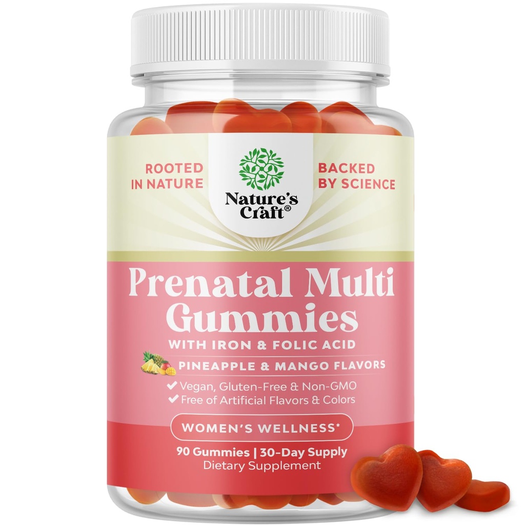 Gummies Prenatal Vegan para Mujeres - Vitaminas Prenatales Gummy para Mujeres con Acido Fólico de Hierro y Espejo de Superfruit - Vitaminas Chewable Fórmula Gummy (Pineapple Mango) 1 Mes