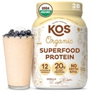 KOS Vegan Protein Powder Erythritol Gratis, Vainilla USDA Organic - Pea Protein Blend, Superalimentos basados en plantas Rico en vitaminas &amp; minerales - Keto, Dairy Free - Reemplazo de comida para hombres y mujeres, 28 Servimientos