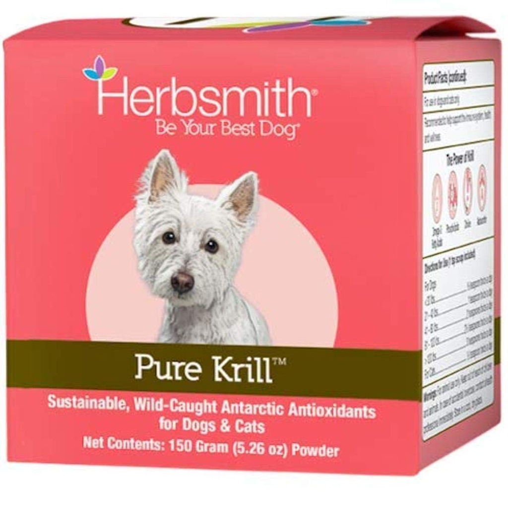 Herbsmith Pure Krill - Wild-Caught Antártico Krill - Sólo 1 Ingrediente - Astaxanthin para perros - Listo para usar Omega 3s – Alternativa a Krill Oil para perros - 150g