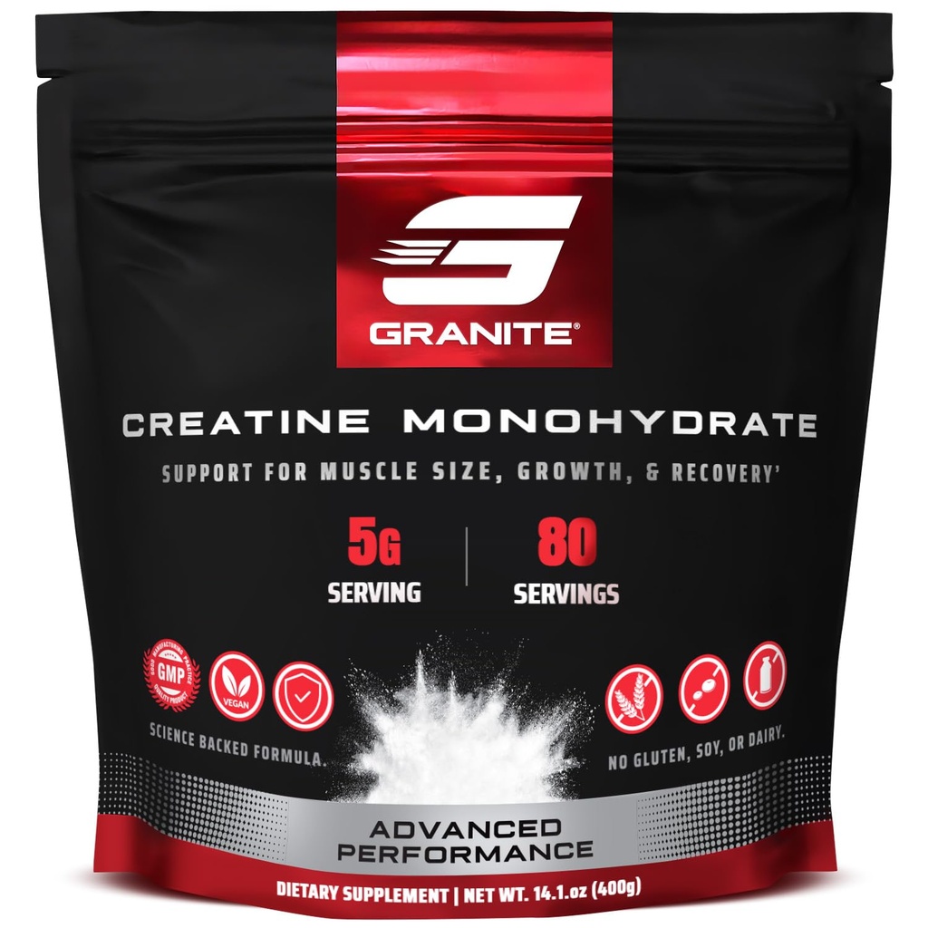 Monohidrato de crema de granito, soporta fuerza, resistencia, " recuperación muscular, crema para hombres " , libre de soja, libre de lácteos, libre de gluten (80 servicios)
